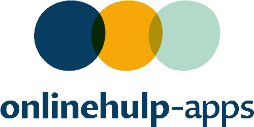 logo onlinehulp-apps: 3 ingekleurde cirkels in blauw, oranje en groen die elkaar licht overlappen + daaronder de tekst 'onlinehulp-apps'
